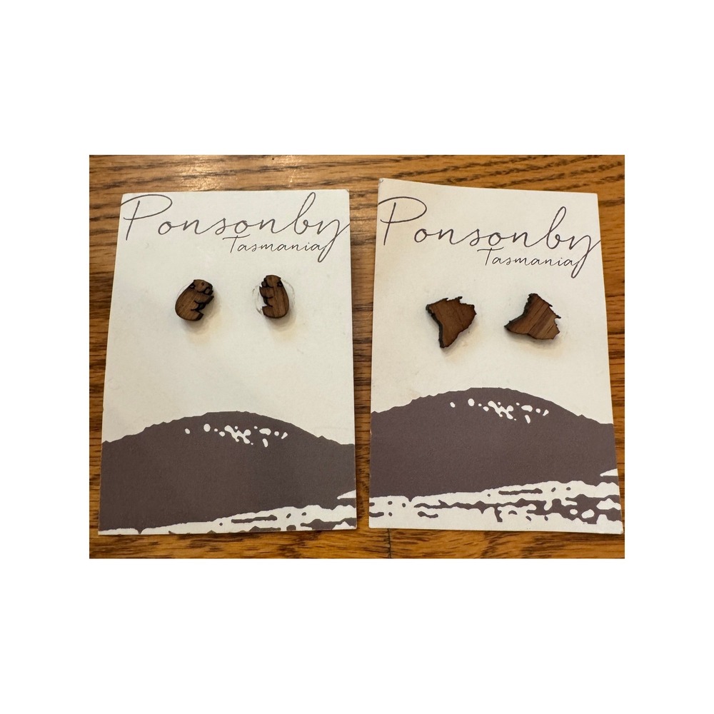 NEW Set of 2 Ponsonby Stud Earrings Wood Wombat Tasmania Handcrafted Australia
